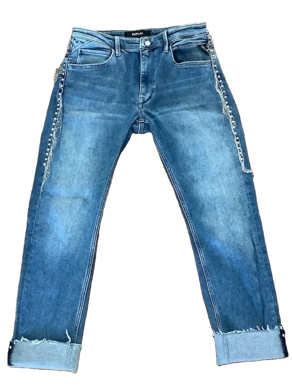 REPLAY Women's Jeans with Rhinestone Side Studs, ✨